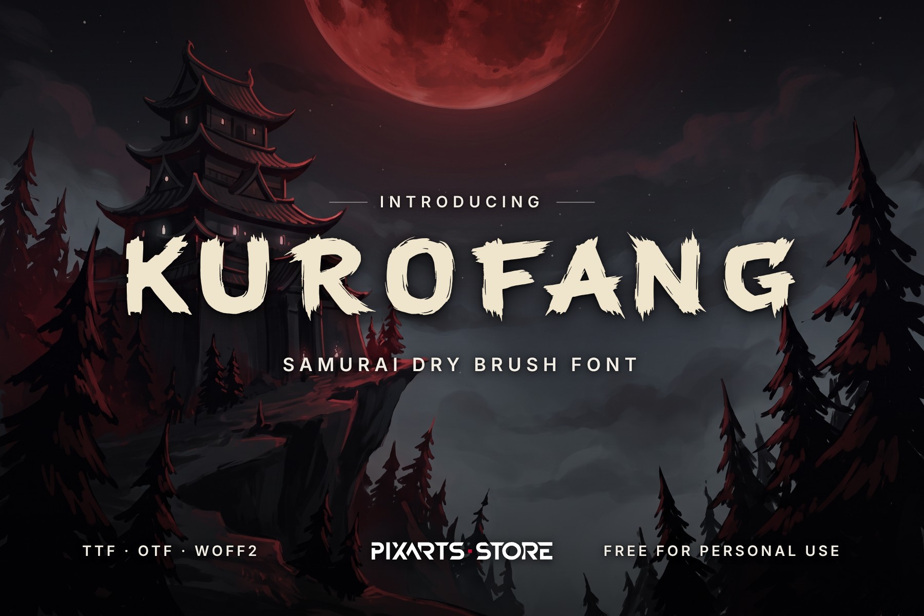 Kurofang samurai dry brush font, cover with the font name