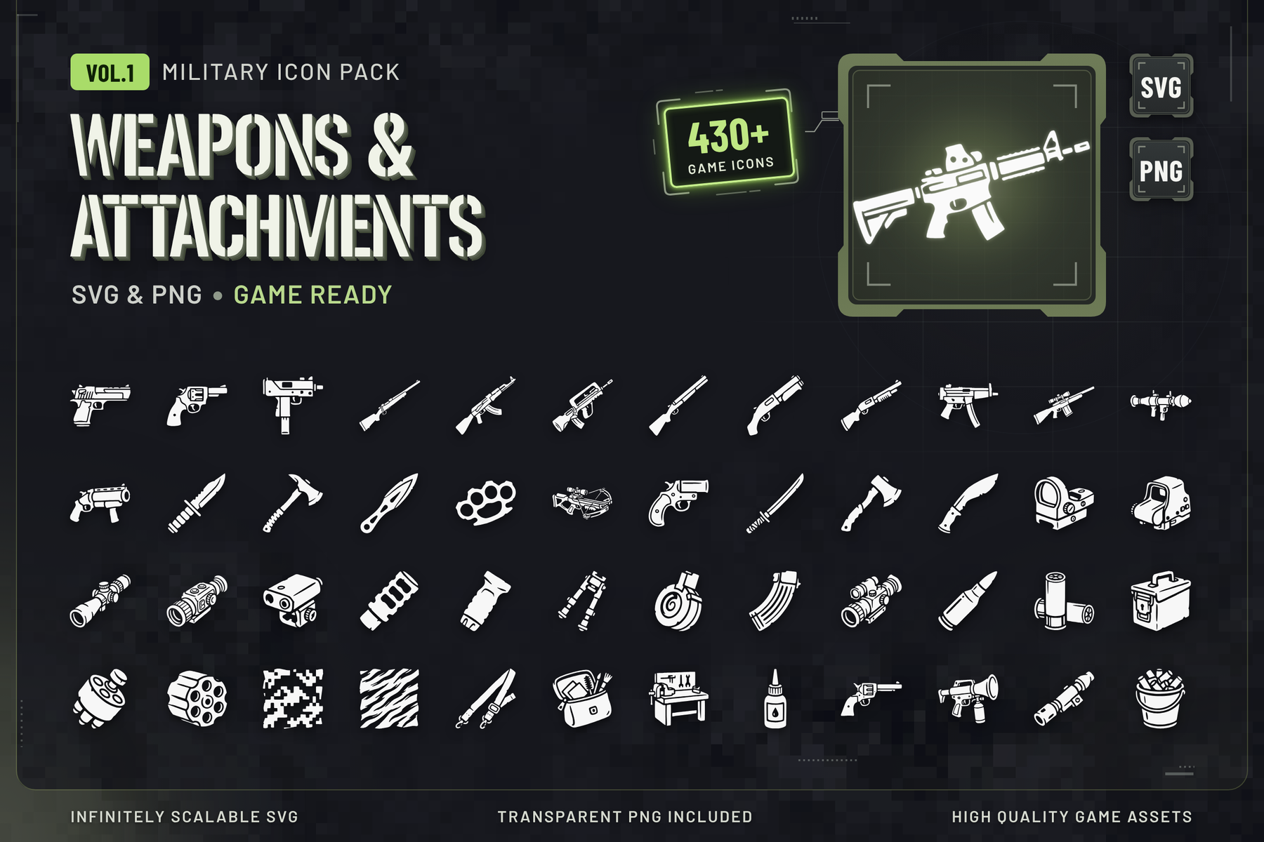 Gun & Weapon Icons Vol.1 – 430+ Military Game Icons