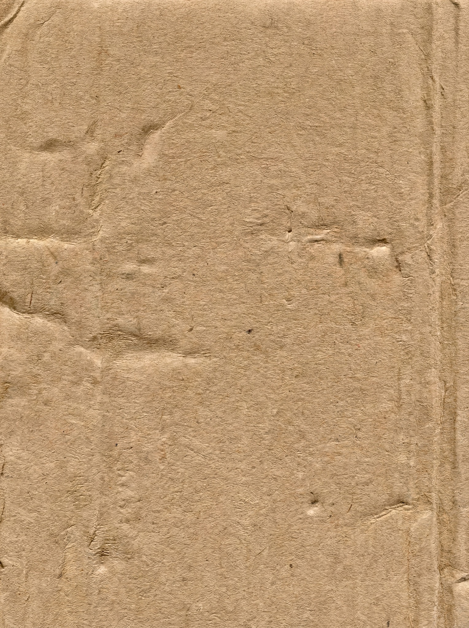 A close-up, full-frame view of a light brown, corrugated cardboard surface with visible creases and rough fibers.