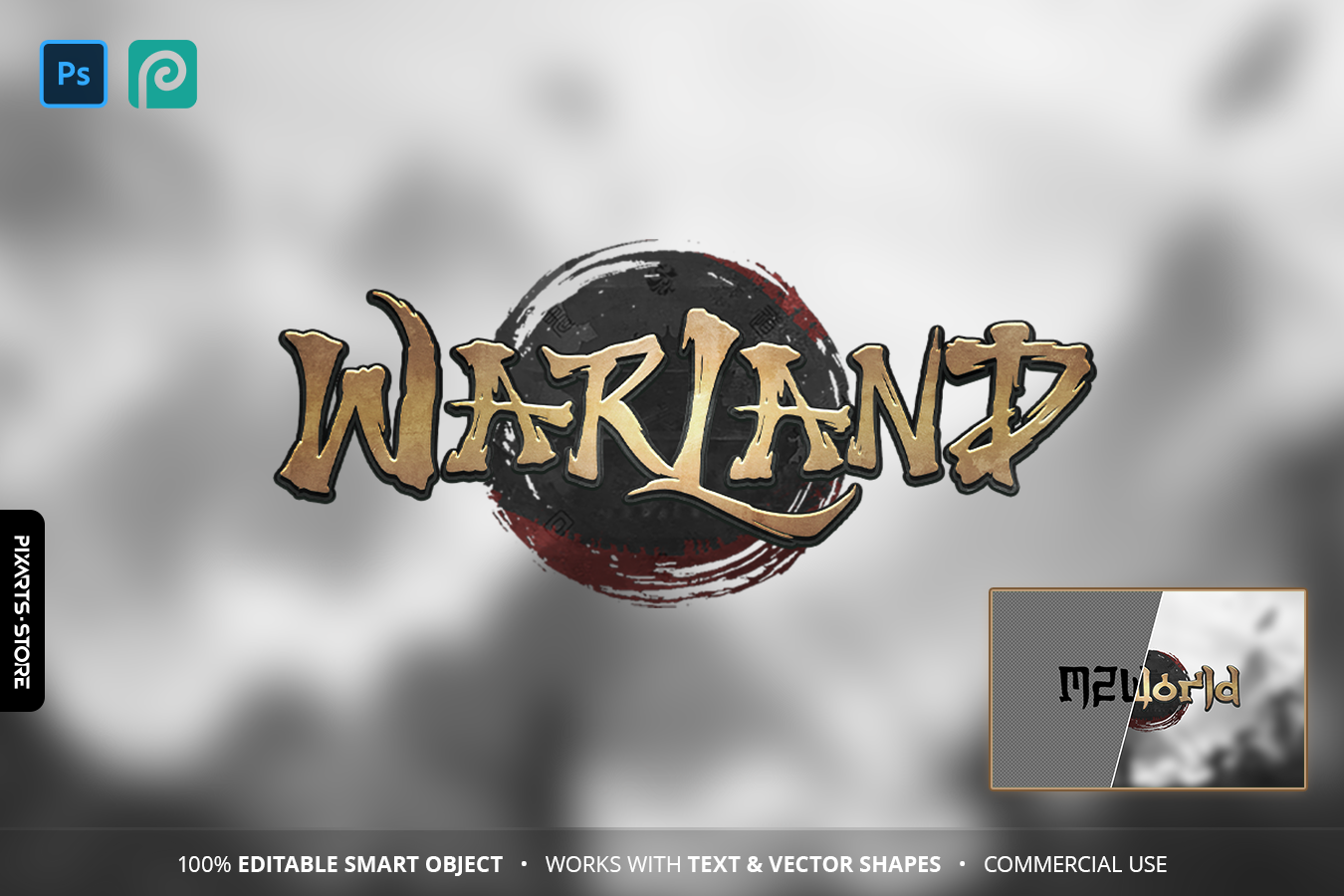WarLand Oriental Game Logo Template with gold typography and circular crest design