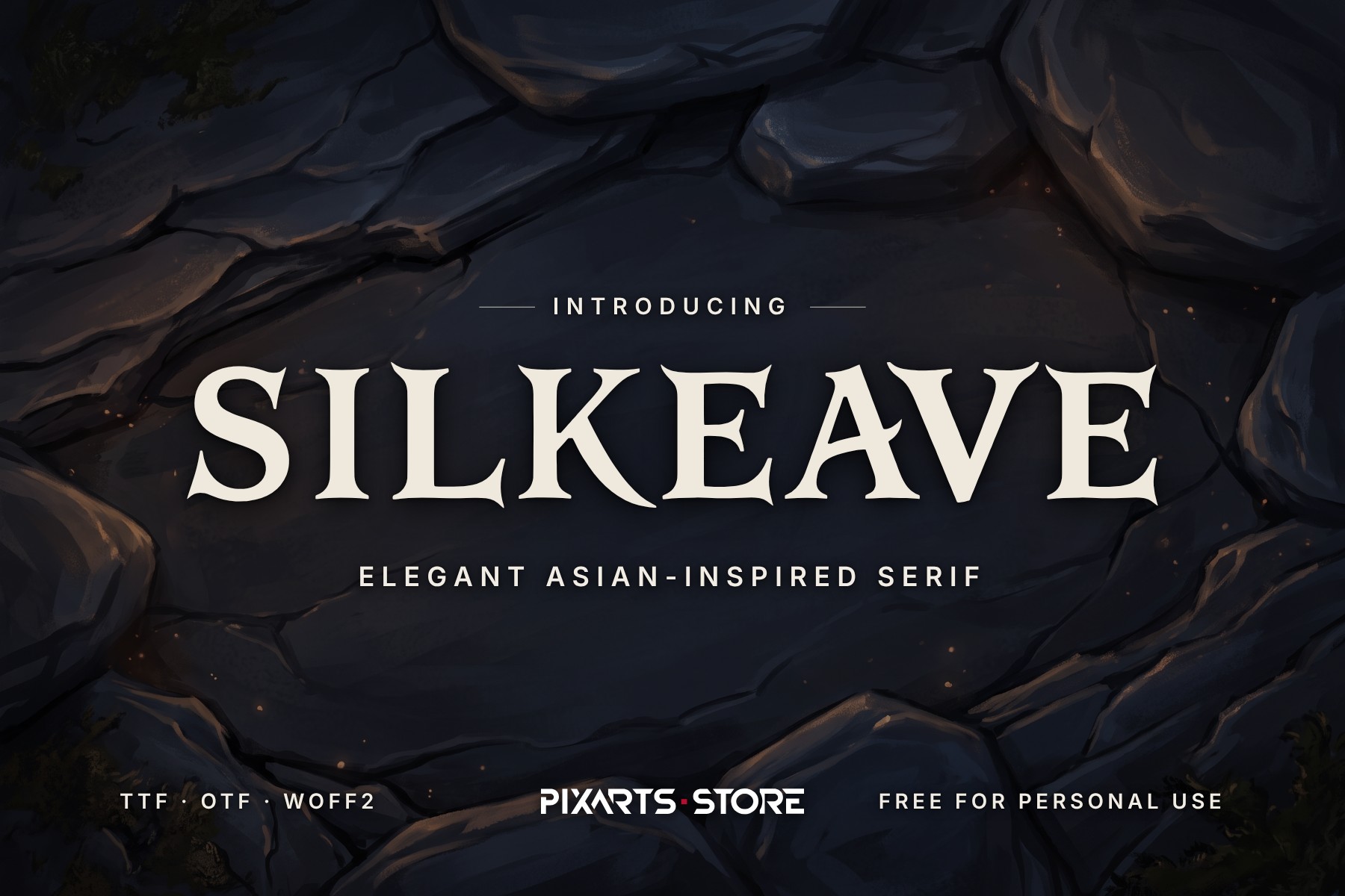 Silkeave elegant Asian-inspired serif font, cover with the font name