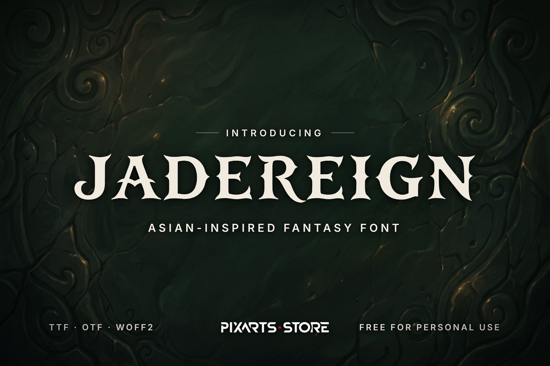 Jadereign Asian-inspired fantasy font, cover with the font name
