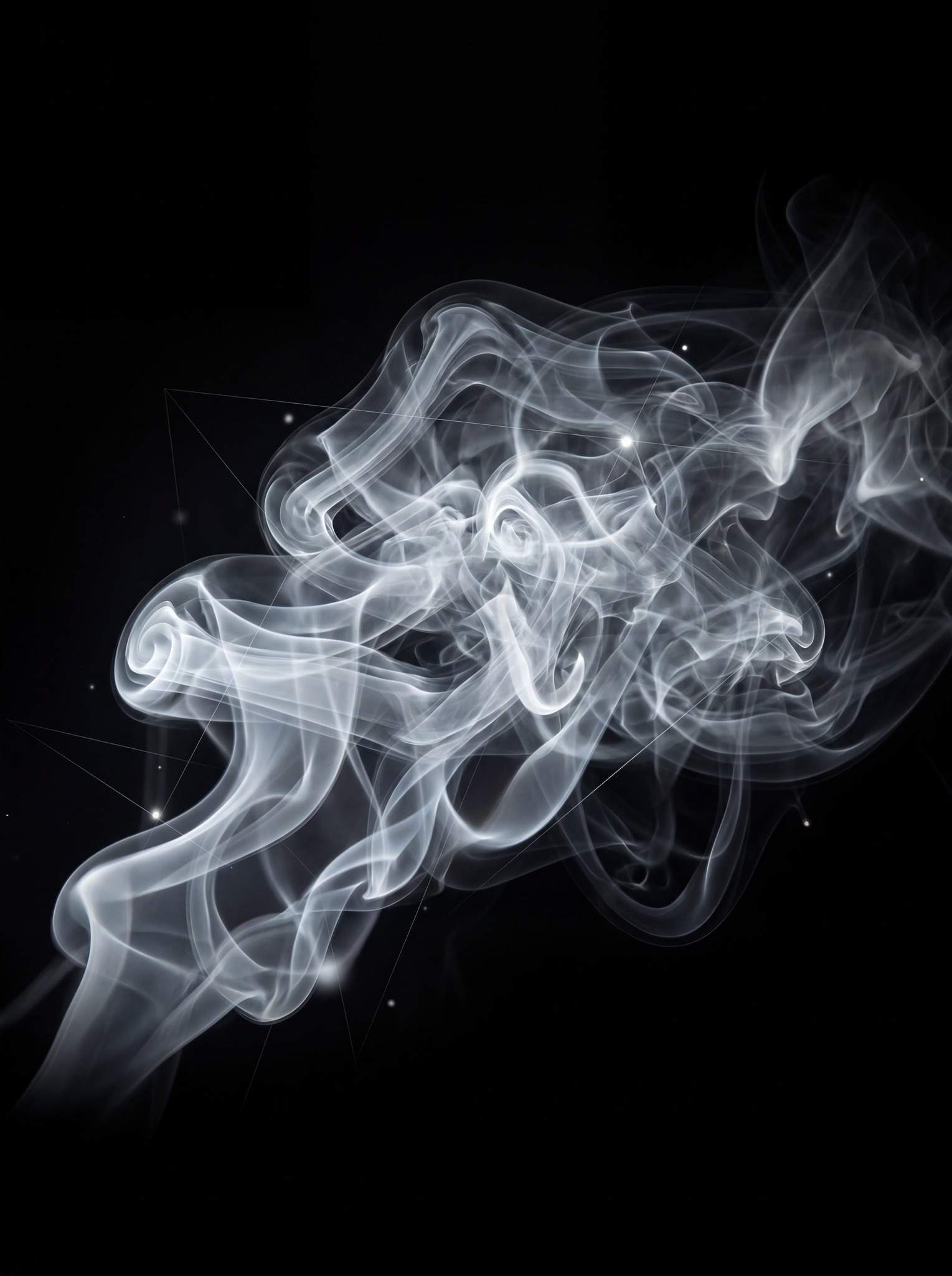 Wispy white smoke forming delicate swirling patterns against a pure black background.