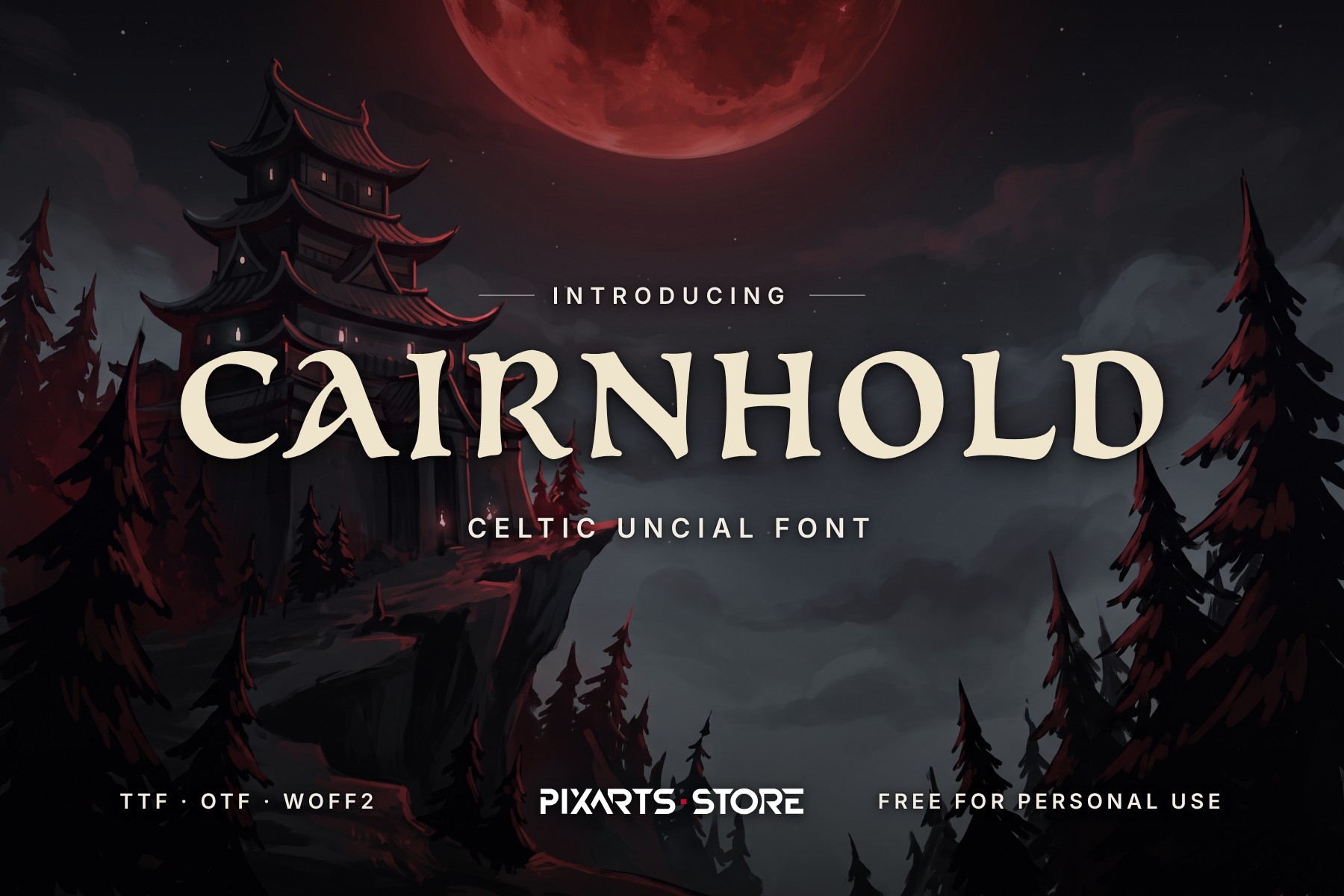 Cairnhold Celtic uncial font, cover with the font name