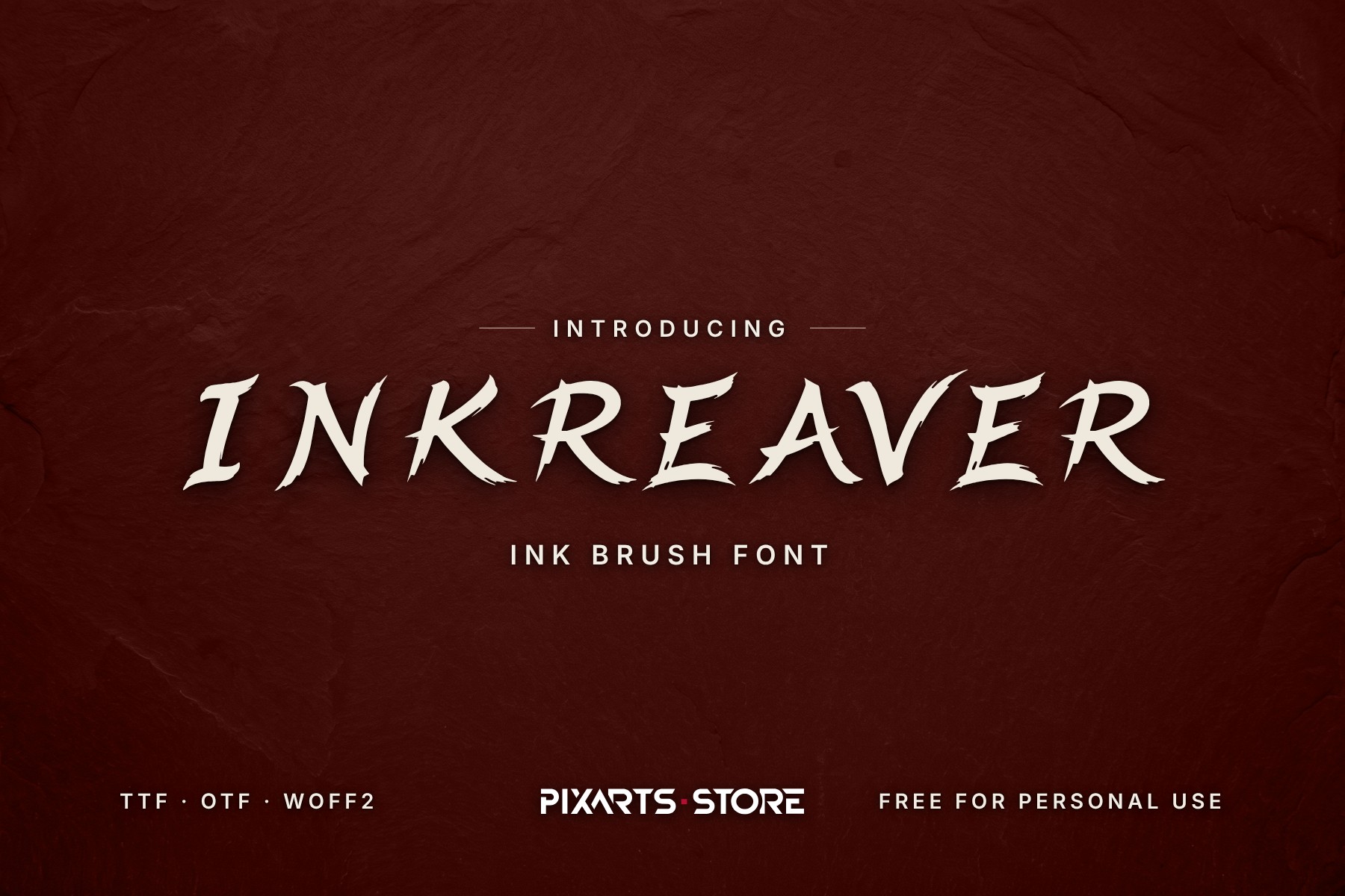 Inkreaver ink brush font cover, cream brush lettering on dark red paper