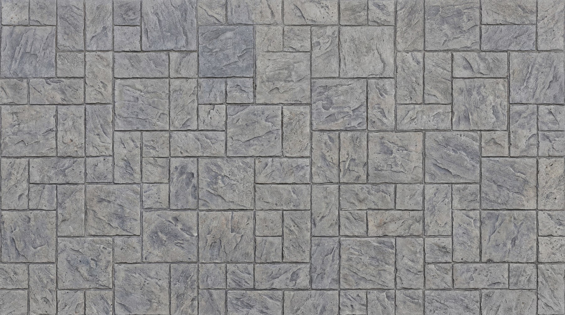 A seamless 4K texture of grey cobblestone paving stones with a rough, aged appearance.