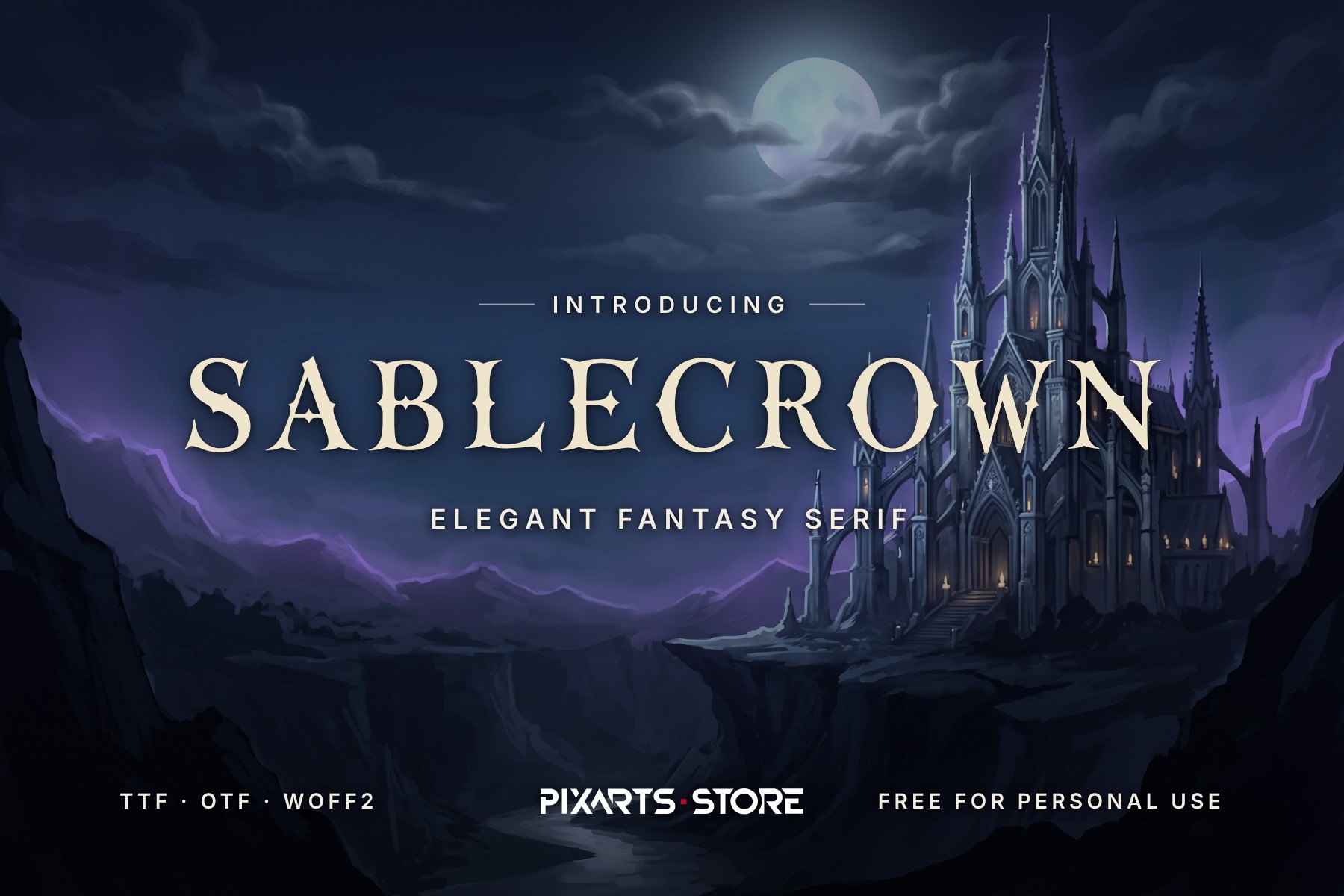 Sablecrown elegant medieval serif font, cover with the font name