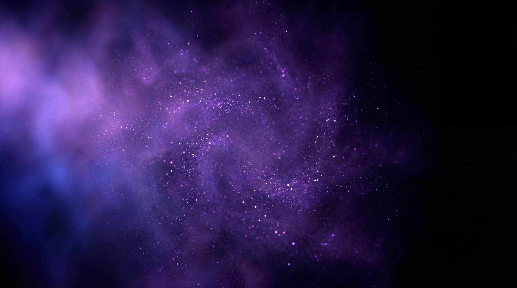 A swirling, ethereal haze of deep purple and violet particles, resembling cosmic dust with luminous speckles, set against a dark background.