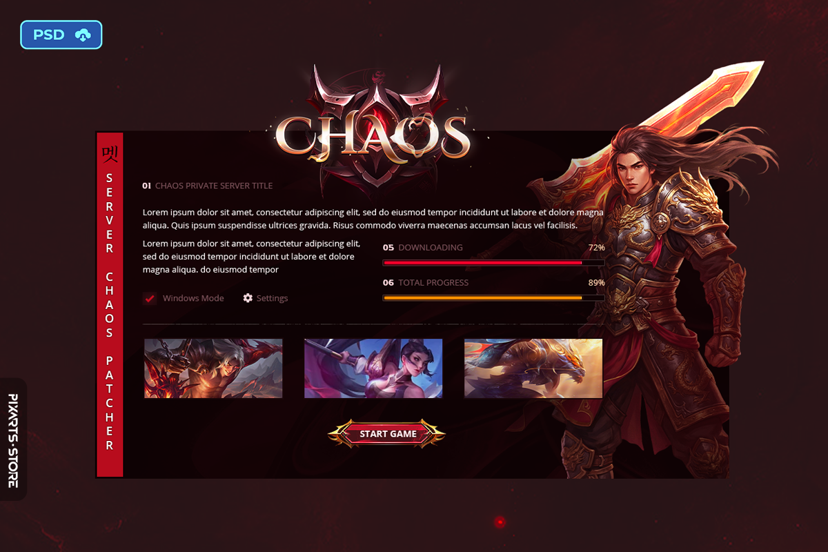 Chaos Simple Dark Fantasy Game Auto-Patcher UI Template