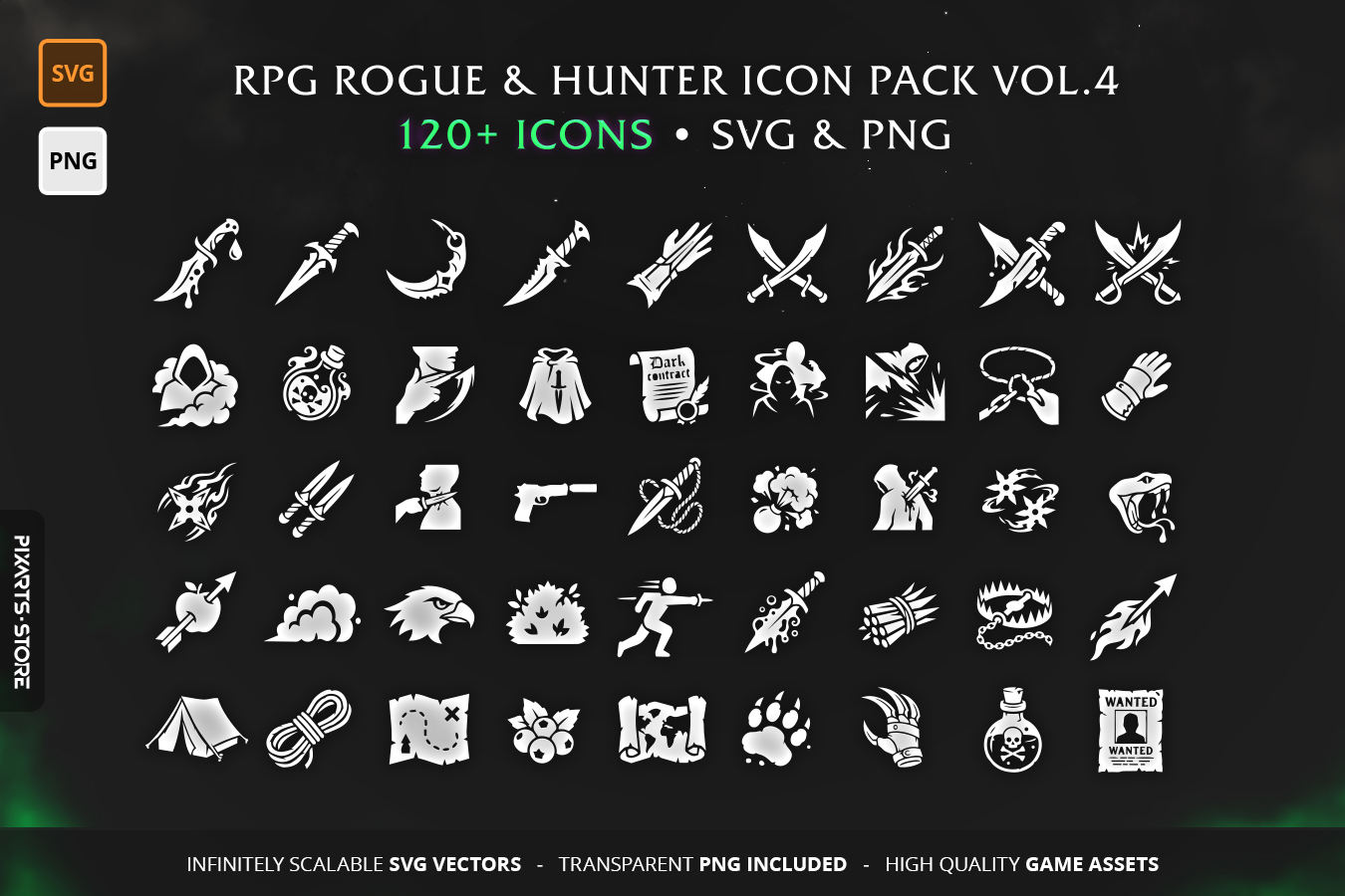 RPG Rogue & Hunter Game Icon Pack Vol.4 (SVG, PNG)