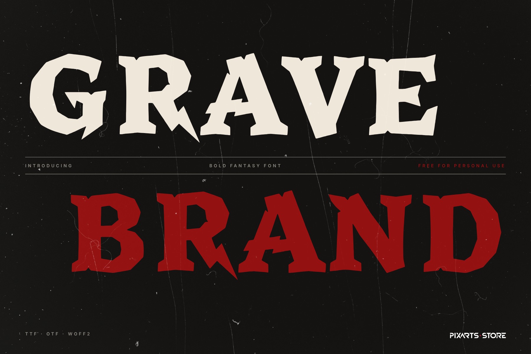 Gravebrand bold fantasy font cover, title in cream and blood red on black