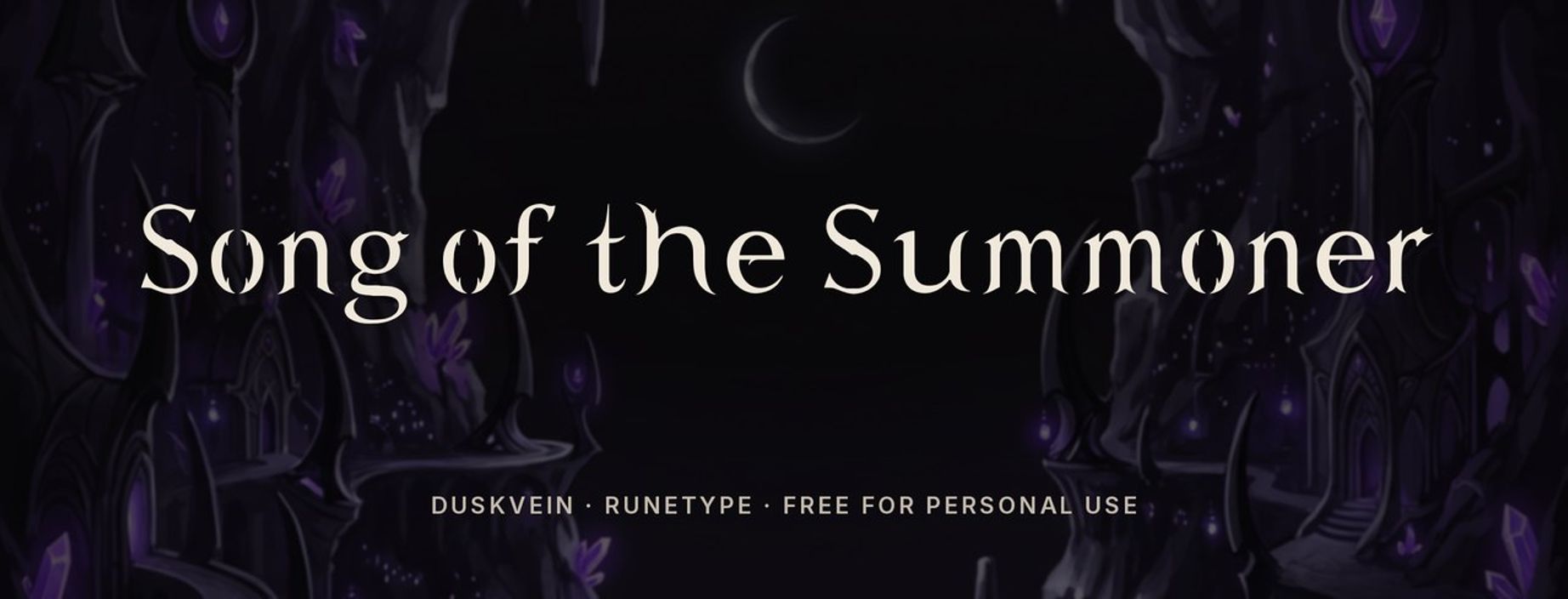 Duskvein elvish fantasy font sample: Song of the Summoner in flowing letters