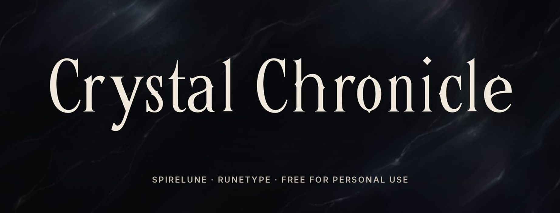 Spirelune fantasy font sample: Crystal Chronicle in tall condensed letters