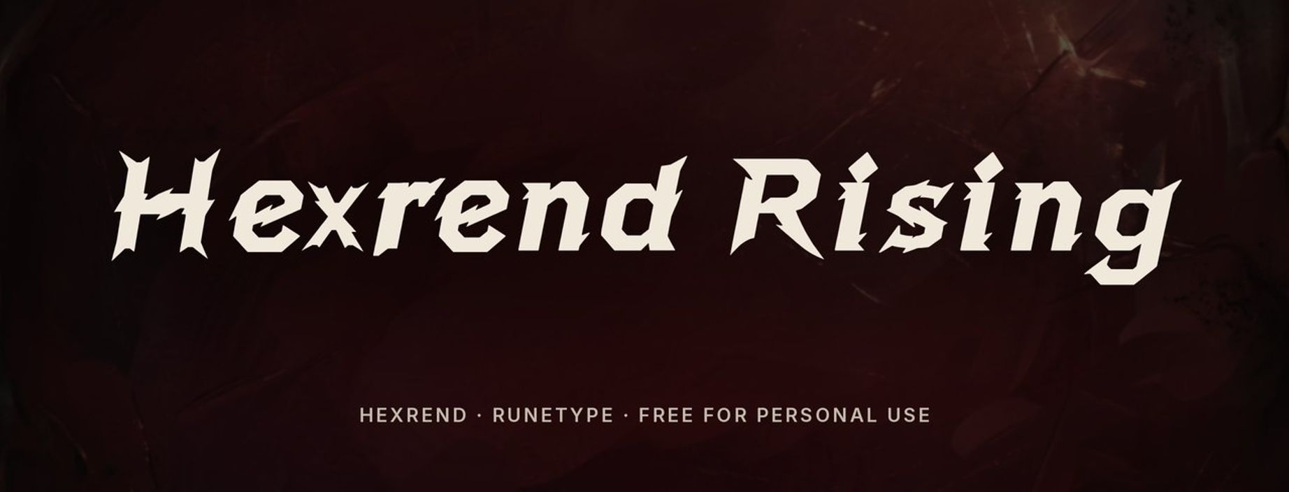Hexrend dark fantasy font sample: Hexrend Rising in sharp slanted letters