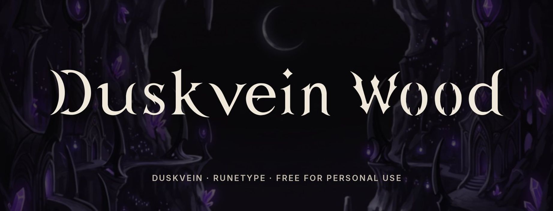 Duskvein elvish fantasy font sample: Duskvein Wood in flowing elvish letters