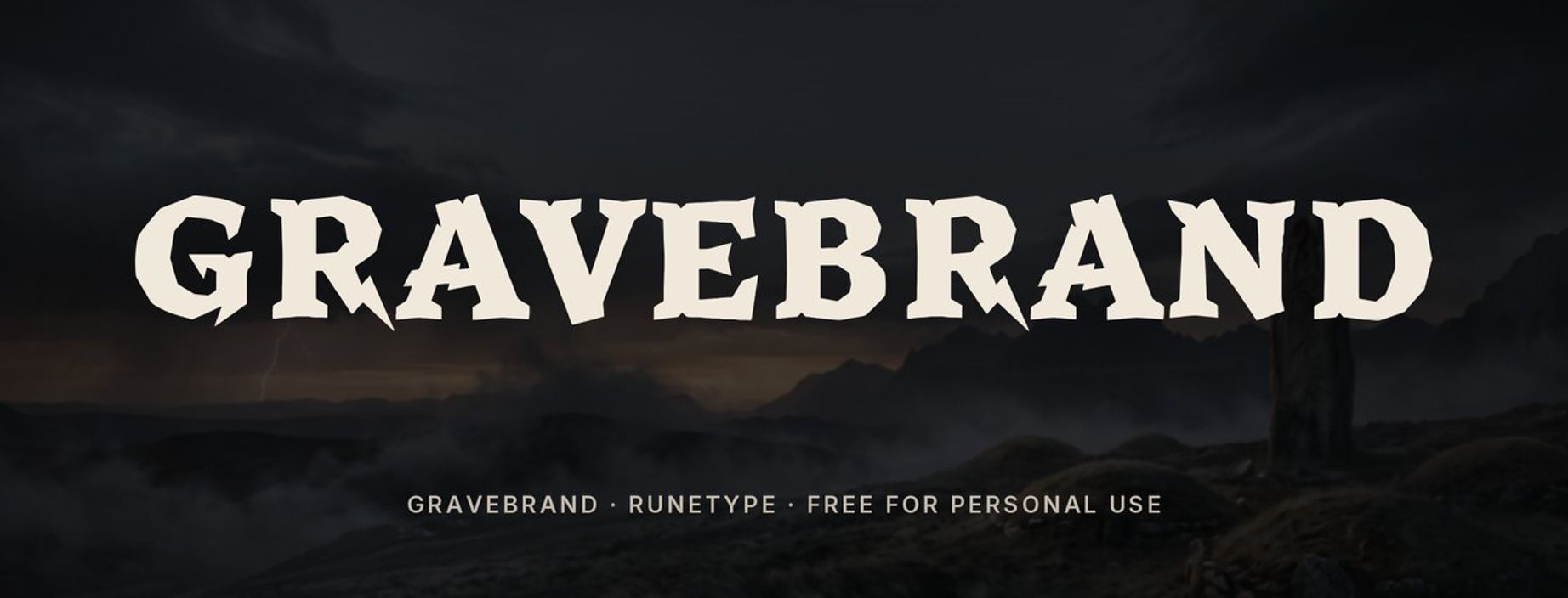 Gravebrand dark fantasy font sample: GRAVEBRAND in heavy carved capitals