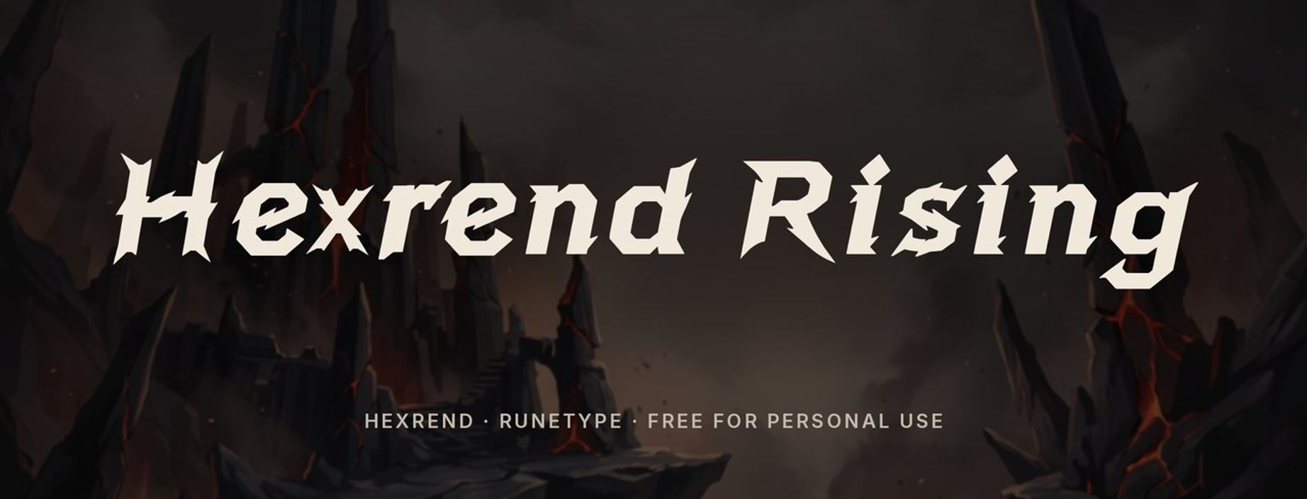 Hexrend dark fantasy font sample: Hexrend Rising in sharp slanted letters
