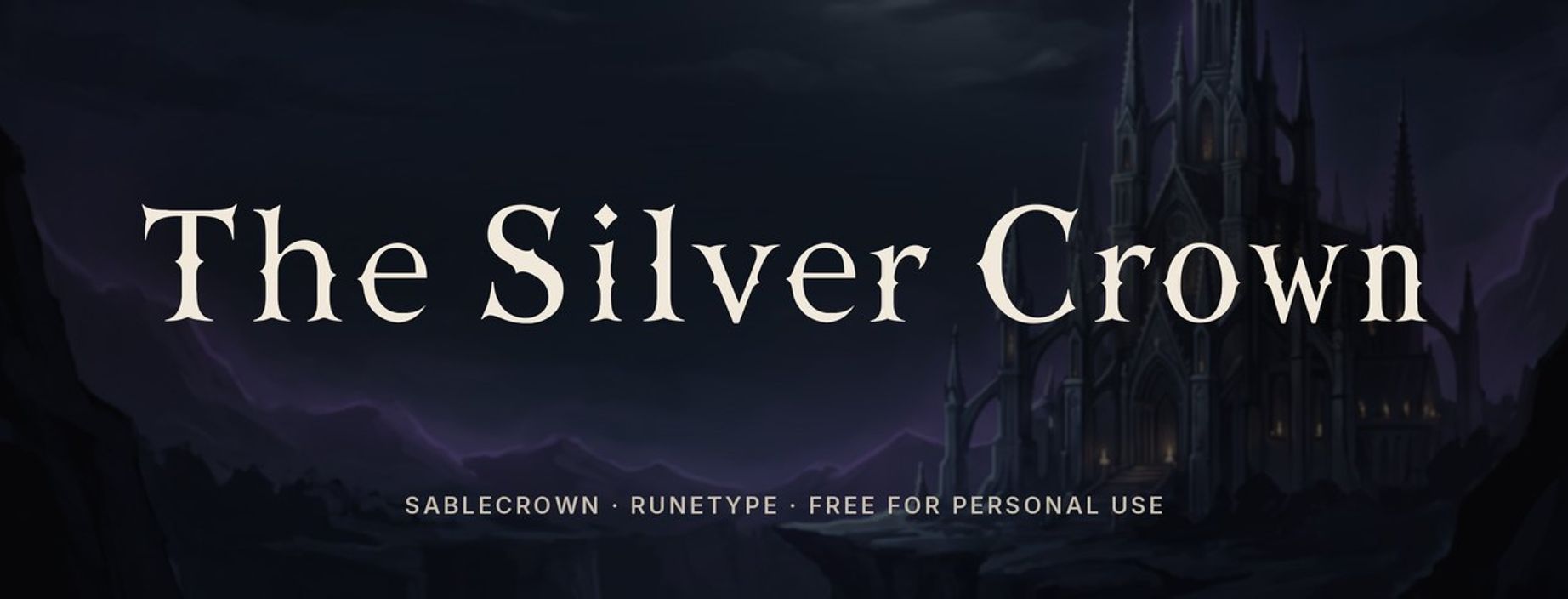 Sablecrown medieval serif font sample: The Silver Crown in sharp medieval capitals