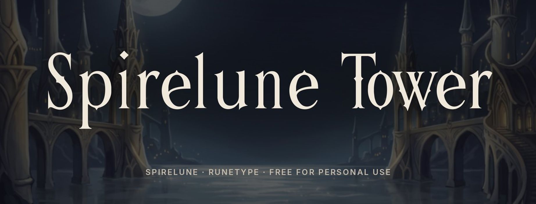 Spirelune fantasy font sample: Spirelune Tower in tall elegant letters