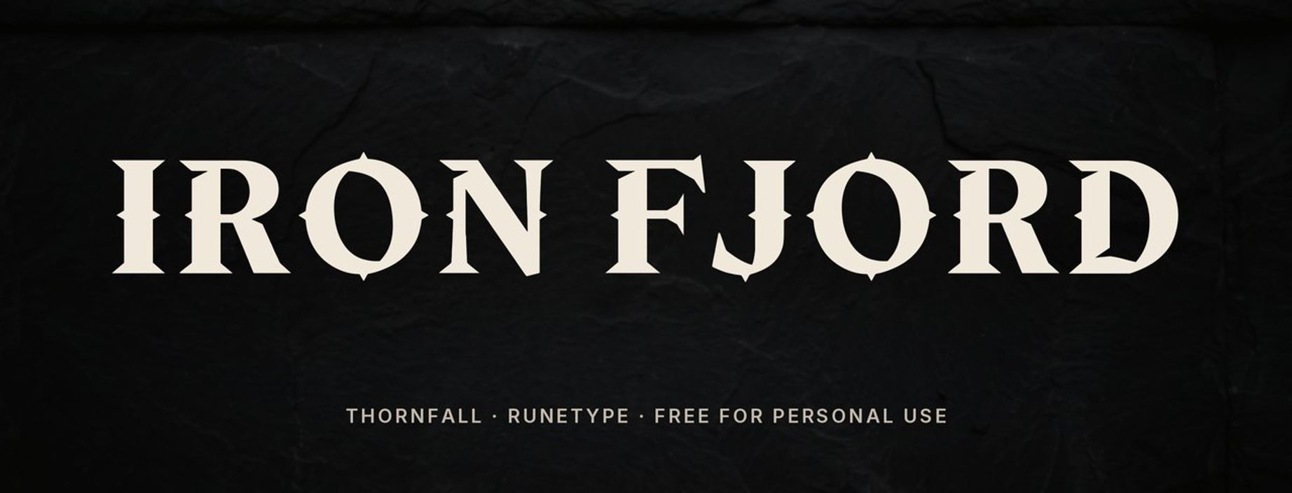 Thornfall medieval font sample: IRON FJORD in spiked capitals
