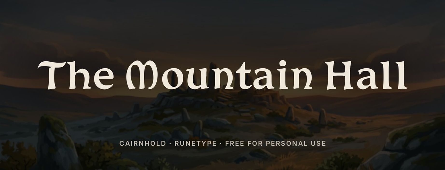 Cairnhold celtic uncial font sample: The Mountain Hall in rounded celtic letters