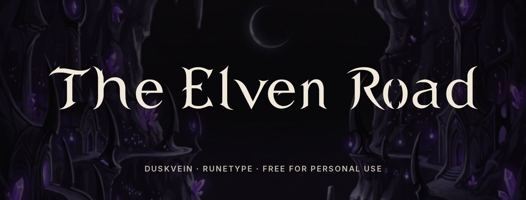 Duskvein elvish fantasy font sample: The Elven Road in flowing elvish-style letters