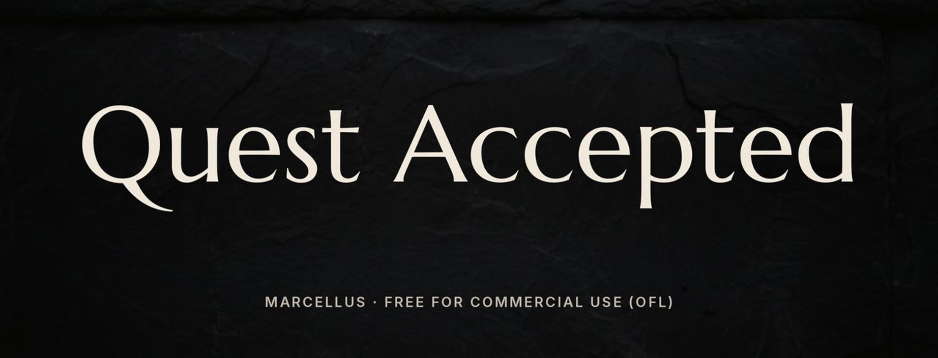 Marcellus font sample: Quest Accepted in flared serif letters similar to the WoW interface font